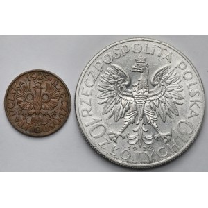 Kopf einer Frau 10 Zloty 1932 zn, Warschau und 2 Grosze 1925 - Satz (2Stück)
