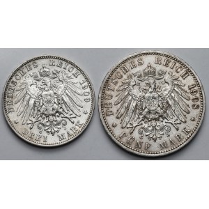 Saxony, 3 and 5 marks 1908-E - set (2pcs)