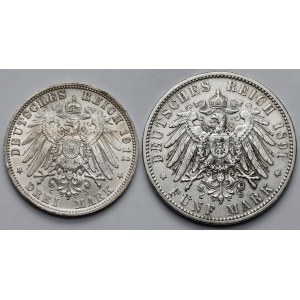 Bavaria, 3 and 5 marks 1891-1911-D - set (2pcs)