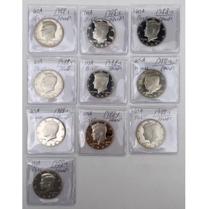 USA, PROOF 1/2 dolara 1988-S - zestaw (10szt)
