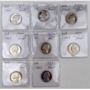 USA, PROOF 5 cents 1987-S - set (8pcs)