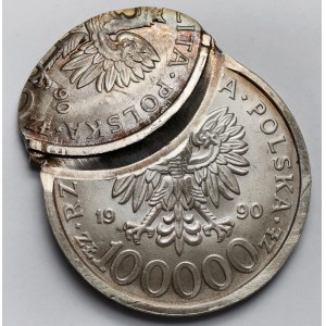 Destruct 100,000 zloty 1990 Solidarity - an off-center double-beat