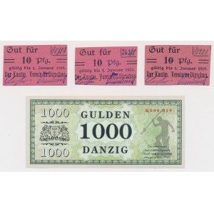 Tczew (Dirschau) - set of 3x 10pfg and a contemporary fancy voucher with Danzig (4pcs)