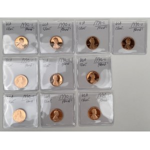 USA, PROOF 1 cent 1990-S - set (10pcs)