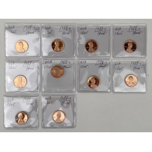 USA, PROOF 1 cent 1988-S - set (10pcs)