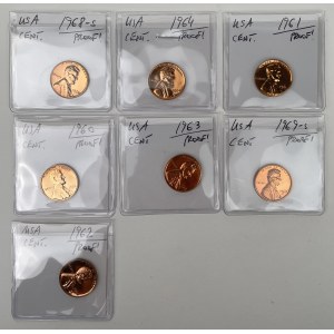 USA, PROOF 1 cent 1961-1969 - sada (7ks)