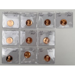 USA, PROOF 1 cent 1984-1987-S - set (10pcs)