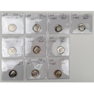 USA, PROOF 10 cents 1988-S - set (10pcs)