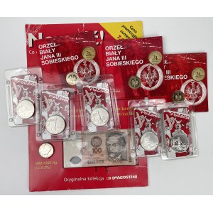 Wroclaw medallions, White Eagle + foreign coin and banknote (9pcs)