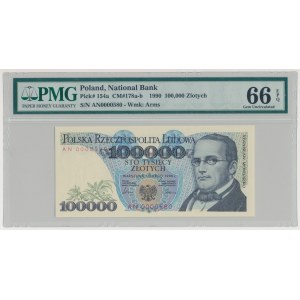 100.000 zł 1990 - AN 0000580 - niski numer 3-cyfrowy