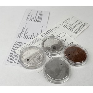 Palau and Cook Islands, SILVER $5 with METEORITE fragment (4pc)