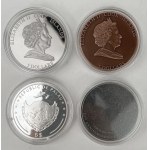Palau and Cook Islands, SILVER $5 with METEORITE fragment (4pc)