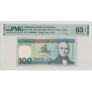 Litauen, 100 Litas 1991 - AA 0000032 - niedrige zweistellige Zahl