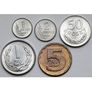 1-50 grosze e 1-5 zloty 1949-1977 - set (5 pezzi)