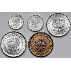 1-50 grosze e 1-5 zloty 1949-1977 - set (5 pezzi)