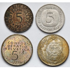 Germany and Switzerland, 5 marks and 5 francs 1951-1980 - set (4pcs)
