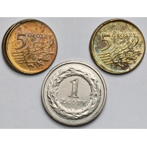 Destrukty 5 groszy 2004 i 1 złoty - zestaw (3szt)