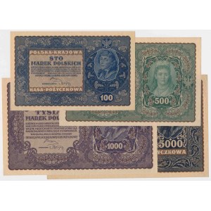 100, 500 and 1,000 mkp 1919 and 5,000 mkp 1920 - set (4pcs)
