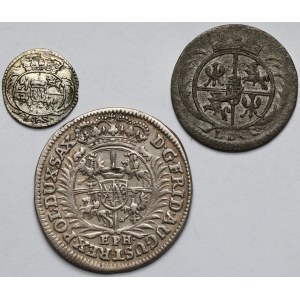August II. der Starke und August III. Sas, Halerz, 1/24 und 1/12 Taler - Satz (3 Stück)