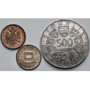 Austria, Krajcar 1885 e 1/2-500 scellini 1925-1985 - set (3 pezzi)