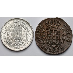 Portogallo, 10 real 1799 e 50 centavo 1916 - set (2 pz)