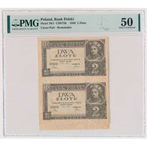 2 zloty 1936 - without series, numbering and subprint - uncut 2 pieces