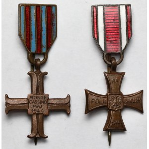PSZnZ and PRL, Miniature medals - Monte Cassino Cross and Cross of Valour - set (2pcs)
