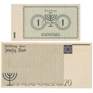 Getto w Łodzi, 1 i 20 marek 1940 - PARKA z nr 001617 - TEN SAM NUMER (2szt)