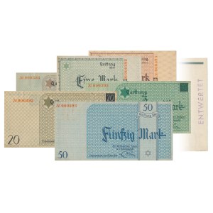 Getto w Łodzi, 1 - 50 marek 1940 - komplet ENTWERTET z nr 000393 (6szt)