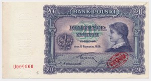 20 złotych 1928 - CANCELLED - U 000000