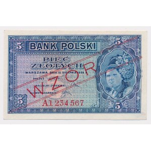 London, 5 gold 1939 - MODEL - A 1234567.