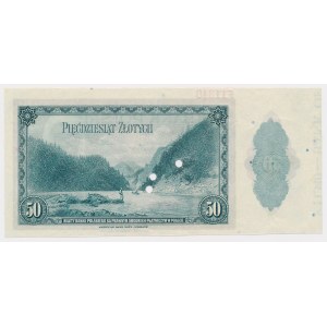 ABNCo, 50 złotych 1939 - SPECIMEN z nr zlecenia - szerszy margines z oznaczeniem arkusza