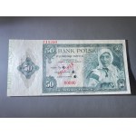 ABNCo, 50 złotych 1939 - SPECIMEN z nr zlecenia - szerszy margines z oznaczeniem arkusza