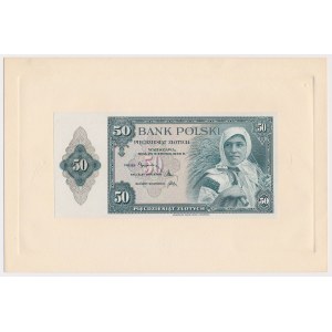 ABNCo, 50 zloty 1939 - proof print of obverse on cardboard sheet