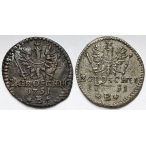 Silesia, Frederick II the Great, 2 greszle 1751-B, Wroclaw - varieties (2pcs)