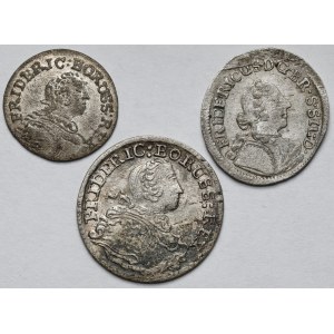 Slezsko, Fridrich II. Veliký, 2 gresle 1748 AHE a 1-3 krajcary 1753-1763-B, Vratislav - sada (2ks)