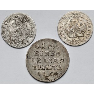 Silesia, Frederick II the Great, 3 krajcars 1752-1753 (?) and 1/12 thaler 1764-B, Wroclaw - set (3pcs)