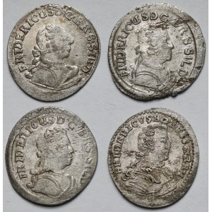 Silesia, Frederick II the Great, 2 grechels 1748-1751 AHE and B, Wroclaw - set (4pcs)