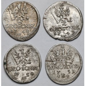 Silesia, Frederick II the Great, 2 grechels 1748-1751 AHE and B, Wroclaw - set (4pcs)