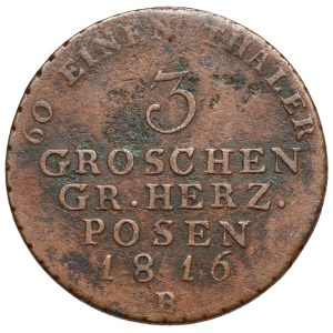 Wielkie Księstwo Poznańskie, 3 grosze 1816-B, Wrocław