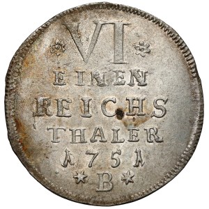 Śląsk, Fryderyk II Wielki, 1/6 talara 1751-B, Wrocław - małe popiersie