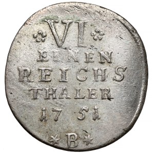 Śląsk, Fryderyk II Wielki, 1/6 talara 1751-B, Wrocław - duże popiersie