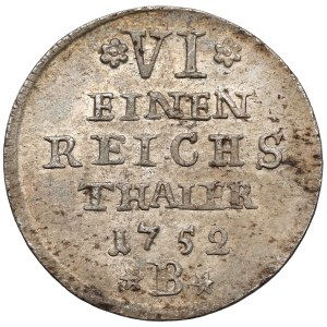 Slesia, Federico II il Grande, 1/6 di tallero 1752-B, Wrocław - rosette