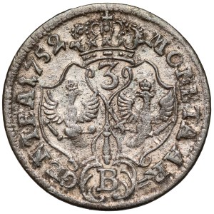 Silesia, Frederick II the Great, 3 krajcars 1752-B, Wrocław - shields