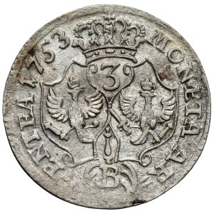 Slezsko, Fridrich II Veliký, 3 krajcara 1753-B, Wrocław - velká busta