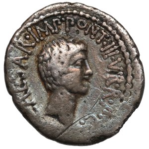 Republik, Mark Antonius (M. Antonius, Octavianus und M. Barbatius.) Denarius