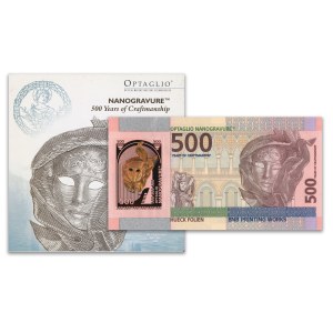 Banknot testowy Optaglio Nanogravure - 500 Years of Craftmanship, w oryginalnym folderze BNP Printing Works