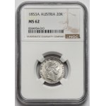Austria, Franz Joseph I, 20 krajcars 1853-A, Vienna