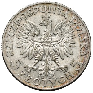 Hlava ženy 5 zlotých 1932 se značkou, Varšava - vzácné