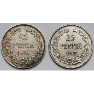 Finland, 25 pennia 1901 and 1917 - set (2pcs)
